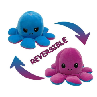 Kawaii Octopus plushie 2 kleuren - Purple / Blue  - happy & grumpy
